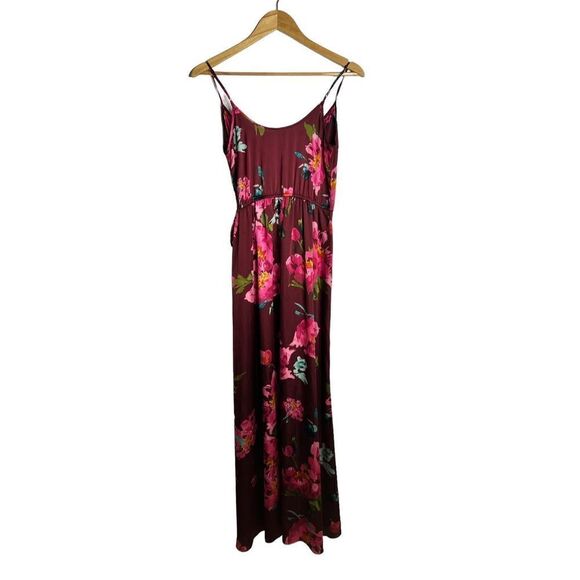 Xhilaration Women's Spaghetti Strap satin feel Wrap Dress Maroon Floral sz S - Picture 6 of 6